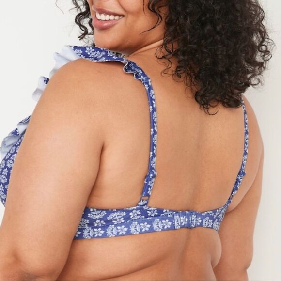 Ruffled Bikini Swim suite Top for Women Seaborne Floral Blue New Old Navy - Picture 4 of 11
